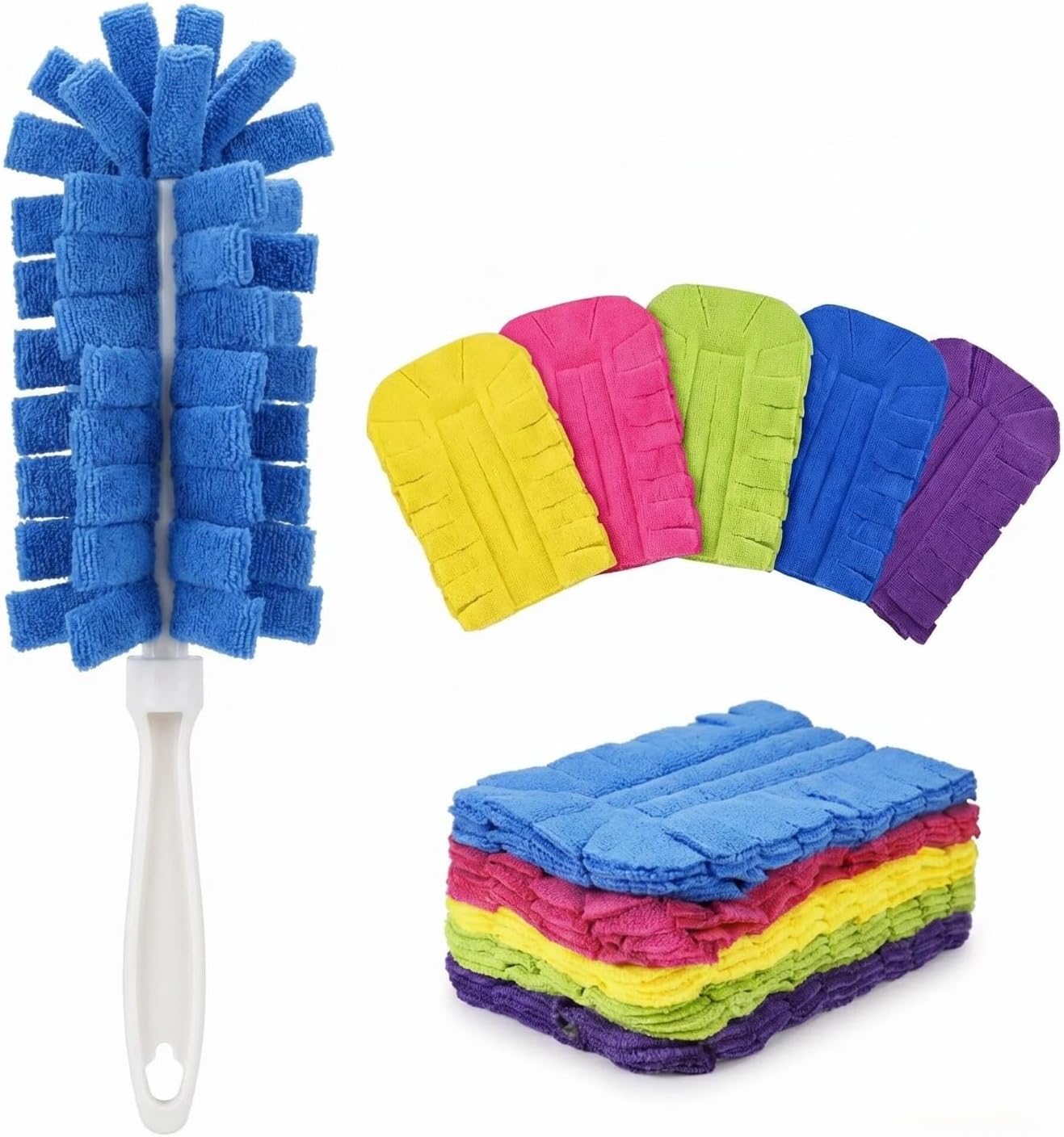 2026 New Reusable Chenille Microfiber Dust Duster, 360° Electrostatic Duster with Washable Removable Cloth Covers, Refillable Multi-Surface Duster for Home Furniture Ceiling Fan Cleaning (1 Set)