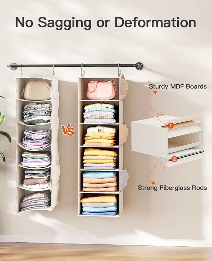 Pipishell Hanging Closet Organizer 6-Shelf, Hanging Shelves - Image 3