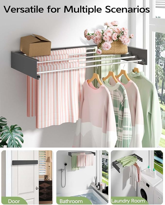 Wall Mounted Clothes Drying Rack 32", Foldable Wall Mount Laundry Rack Folding - Image 3