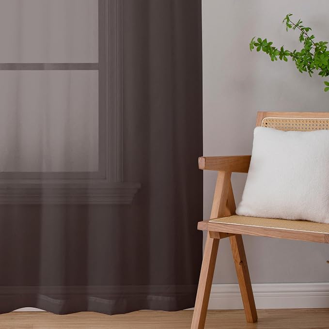 Chyhomenyc Chocolate Brown Sheer Curtains 72 Inch Length 2 Panels, Light - Image 5