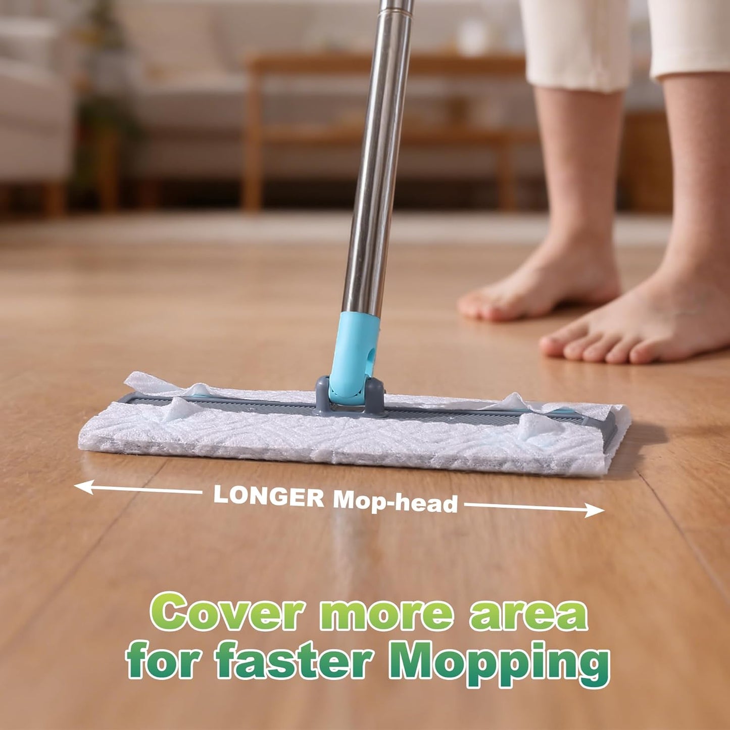 JOYMOOP Hands Free Multi Purpose Flat Mop, Dust Mop for Pet Hair and Floor, 36 Dry + 6 Wet Refills, Turquoise-Cyan & Muted Grey