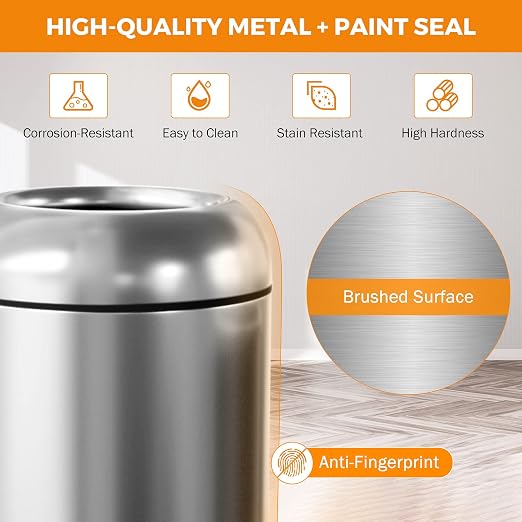 BEAMNOVA 16.5 Gallon Trash Can Black Open Top Large Outdoor Indoor Commercial - Image 3