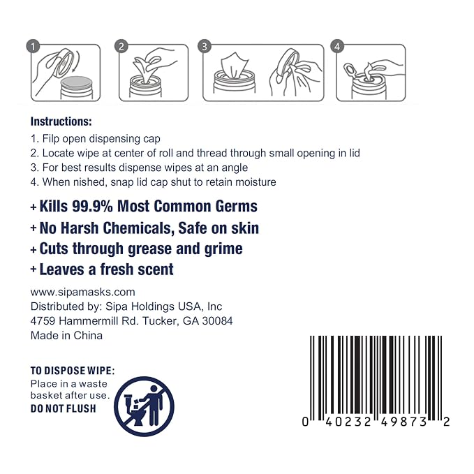 SIPA Hand Sanitizing Wipes 100 WIPES/CANISTER, Soft Textured Wipes, Fresh - Image 5