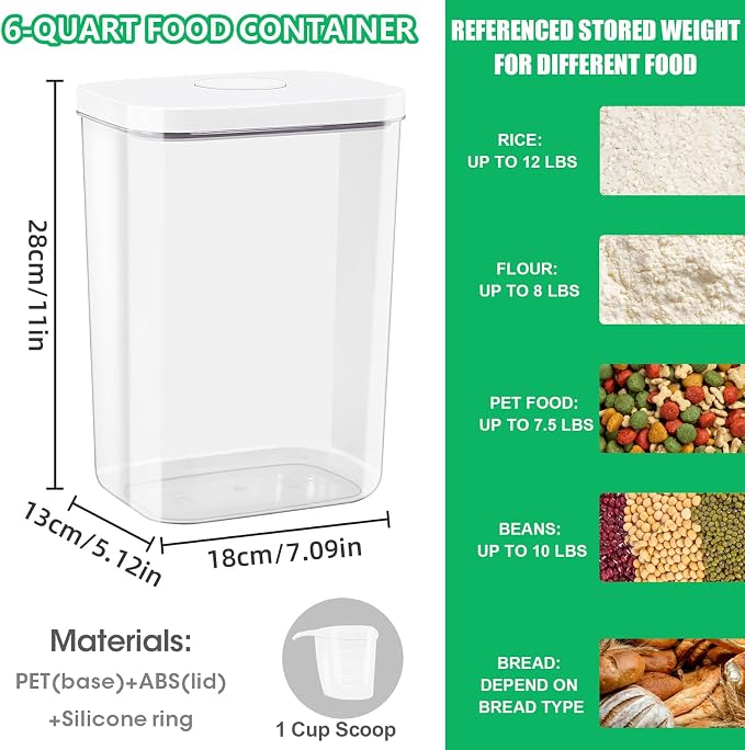 Airtight Flour Rice Storage Container - 6 Qt | 11 Lbs Crystal-Clear Plastic - Image 2