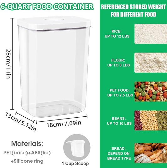 Airtight Flour Rice Storage Container - 6 Qt | 11 Lbs Crystal-Clear Plastic - Image 2