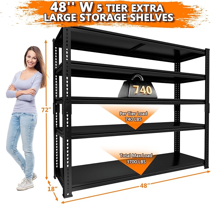Storage Shelves Heavy Duty 4 PCS, 5-tier Adjustable Metal Industrial Utility - Image 3