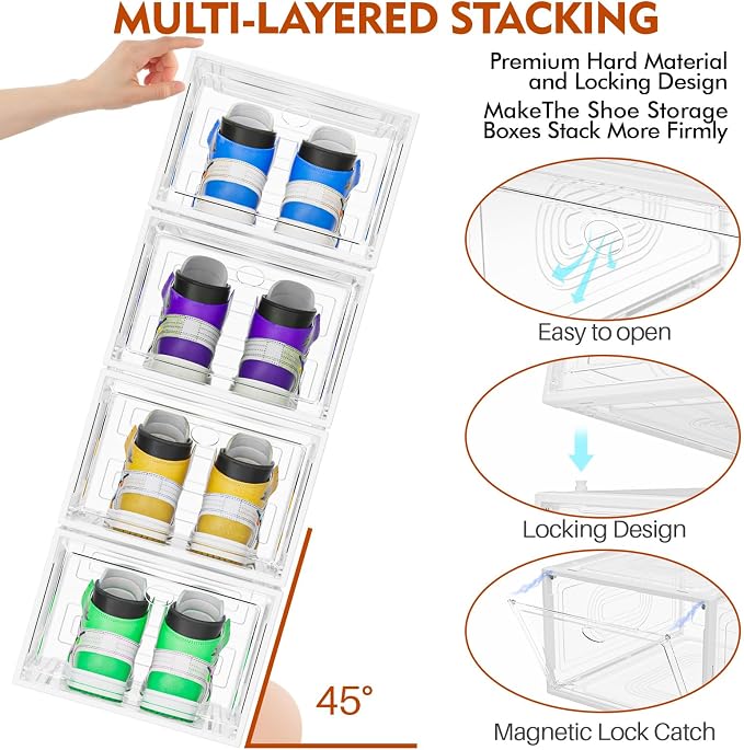6 Pack Thicken Shoe Organizer Stackable, Upgraded Sturdy Shoe Storage Box - Image 3
