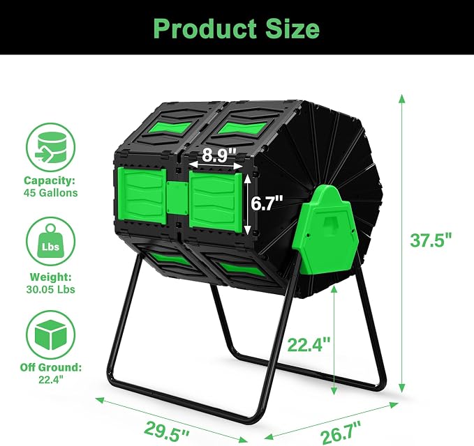 Compost Tumbler, Easy Assemble & Efficient Outdoor Compost Bin, 45 Gallon/170 - Image 6