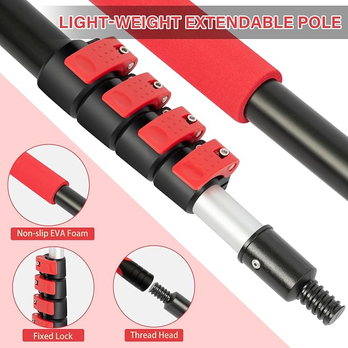 7-24 FT Extension Pole with 2 Outdoor Cobweb Brushes, 30 FT High Reach Ceiling - Image 5