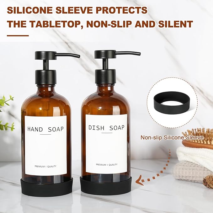 Amber Glass Soap Dispenser 2 Pack, Hand Soap Dispenser Bathroom - Image 5