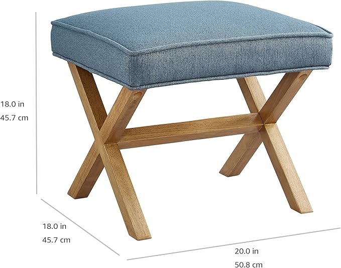 Amazon Basics Small Ottoman Foot Rest, Mid-Century Modern X Square Polyester - Image 3