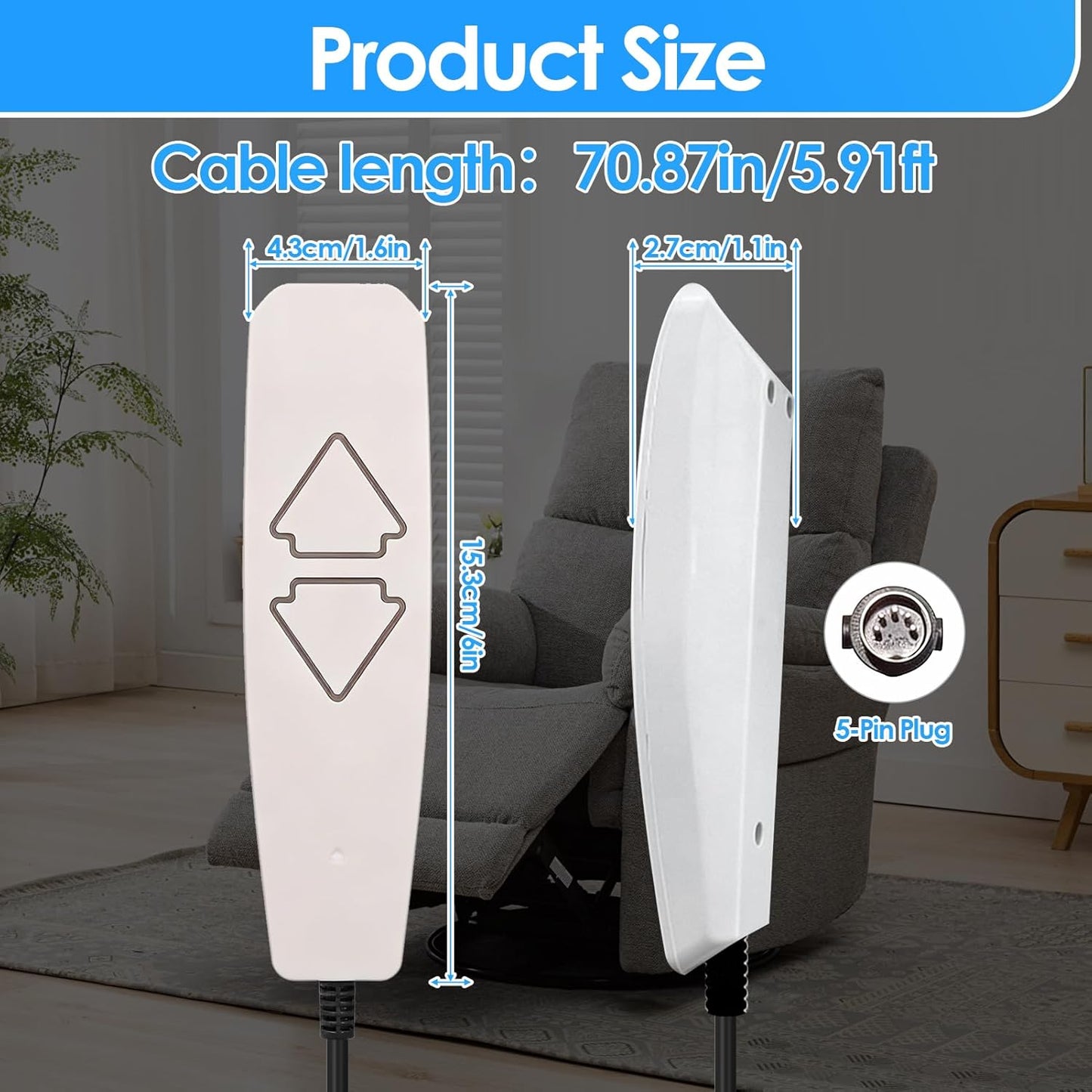 Lift Chair Remote Control Replacement, Universal 5 Pin 2 Button Electric Power Lift Recliner Chairs Hand Control Handset Remote with Backlight