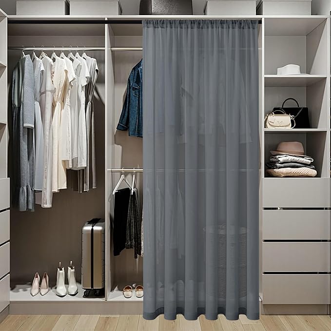 Tollpiz Sheer Door Curtain Closet Linen Textured Curtains Sheer Doorway Light - Image 3