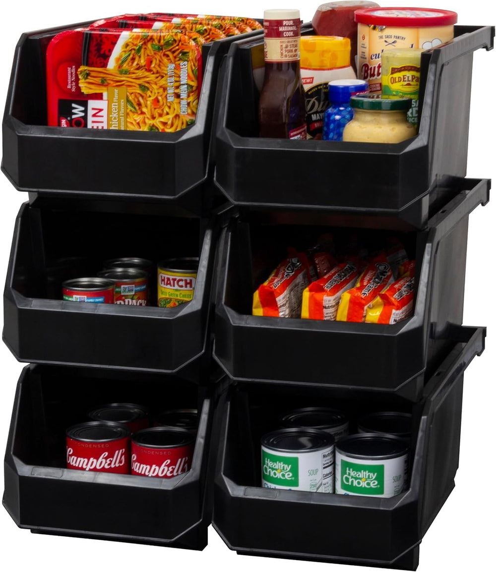 Akro-Mils ReadySpace Large Stackable Plastic Storage Bins, 6-Pack, Black