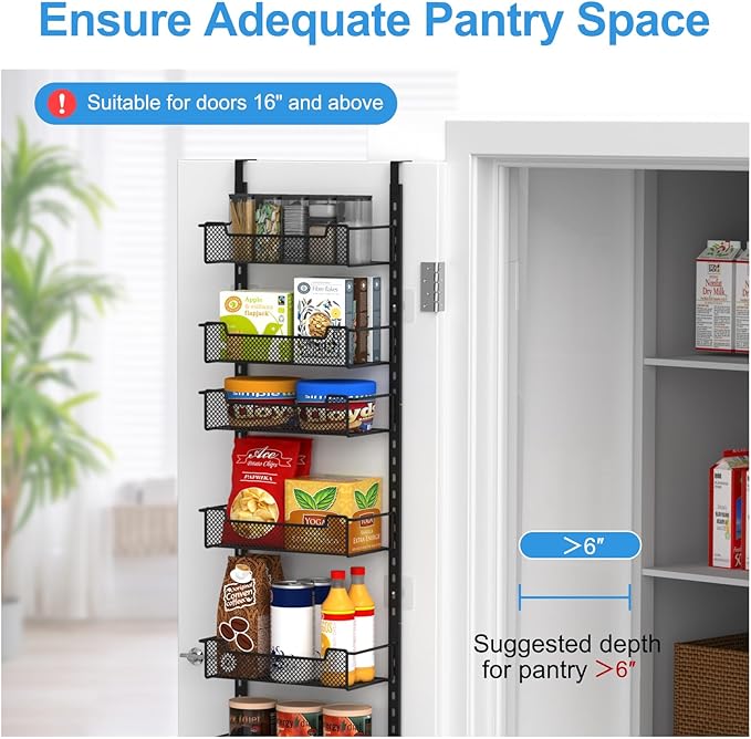 12.3" W Narrow Over the Door Pantry Organizer, 6-Tier Over the Door Organizer - Image 4