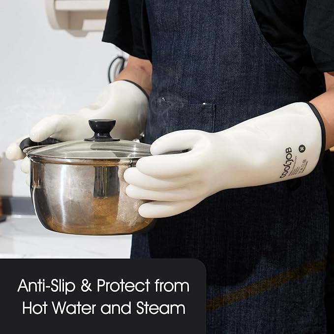 COOLJOB Heat Resistant Oven Gloves, Waterproof Liquid Silicone BBQ Grilling - Image 5