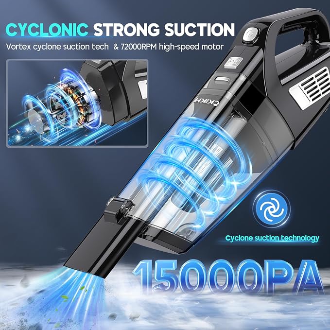 Handheld Vacuum Cordless, 15000PA Strong Suction Hand Held Car Vacuum Cleaner - Image 2