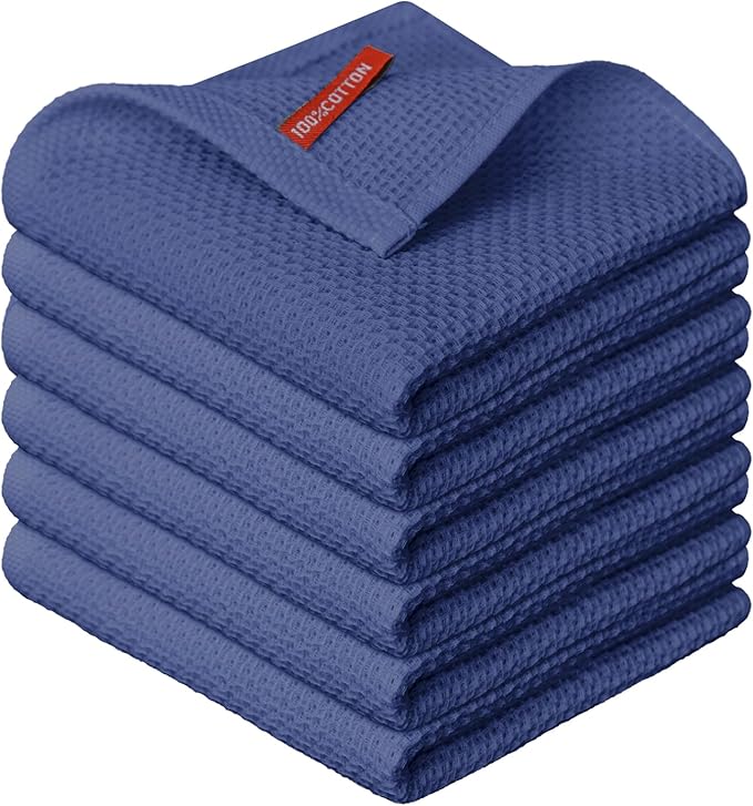 Artoid Mode 100% Cotton Navy Blue Waffle Weave Kitchen Dish Cloths, 12x12 Inch by ArtoidMode