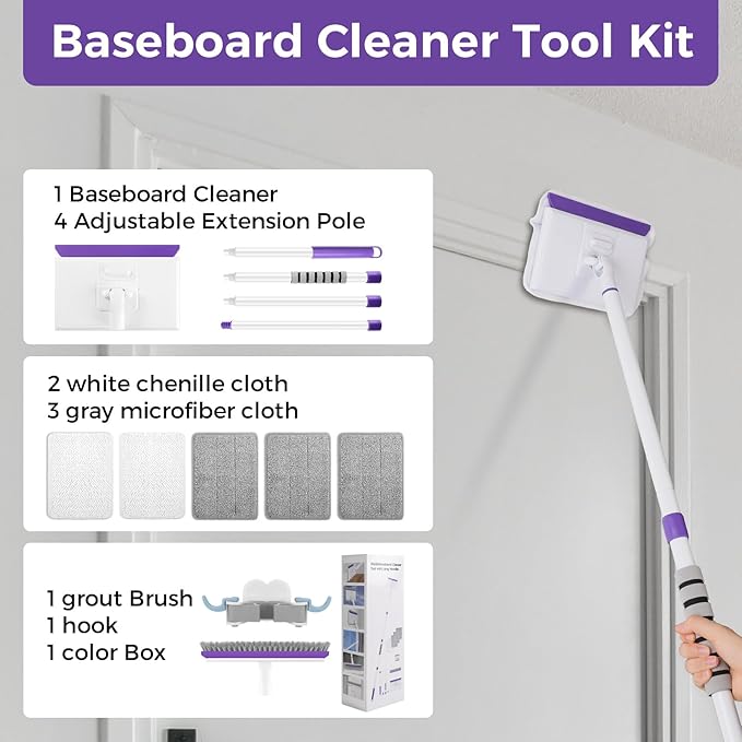 Baseboard Cleaner Tool with Handle 2.0, Dust Trapping and Locking, 5 Reusable - Image 3