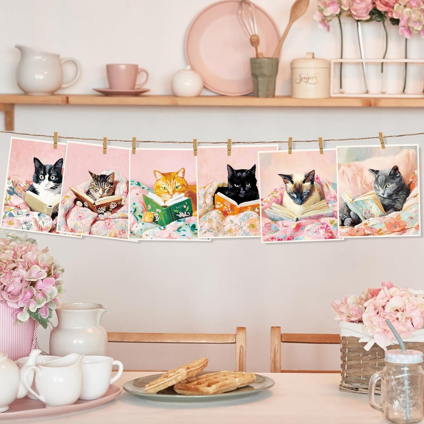 JarThenaAMCS 6 Pcs Reading Cat Swedish Dishcloths Cotton Kitchen Towels 6 Designs Reusable Absorbent Dish Towels for Autumn Home Party Housewarming Cleaning, 7 x 8 Inch