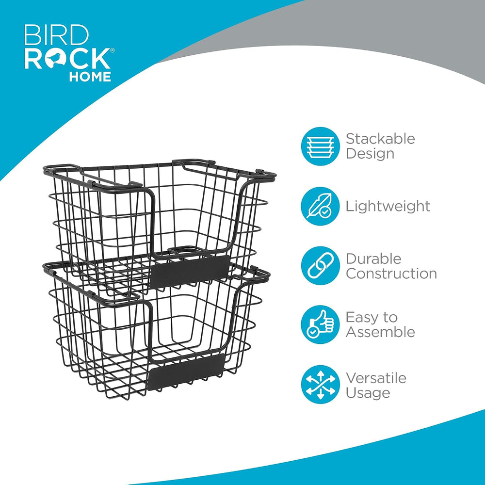 BirdRock Home Stacking Wire Market Baskets with Chalk Label | Set of 2 | Frui...