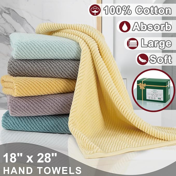 VOOVA & MOVAS Hand Towels for Bathroom Set of 4, Large 18" x 28" - Image 3