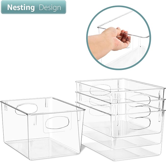 Sorbus 4 Pack Medium Clear Plastic Storage Bins, Refrigerator, Under Sink - Image 4