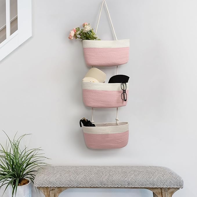 TeoKJ Over the Door Organizer, 3-Tier Woven Cotton Hanging Kitchen Baskets - Image 6