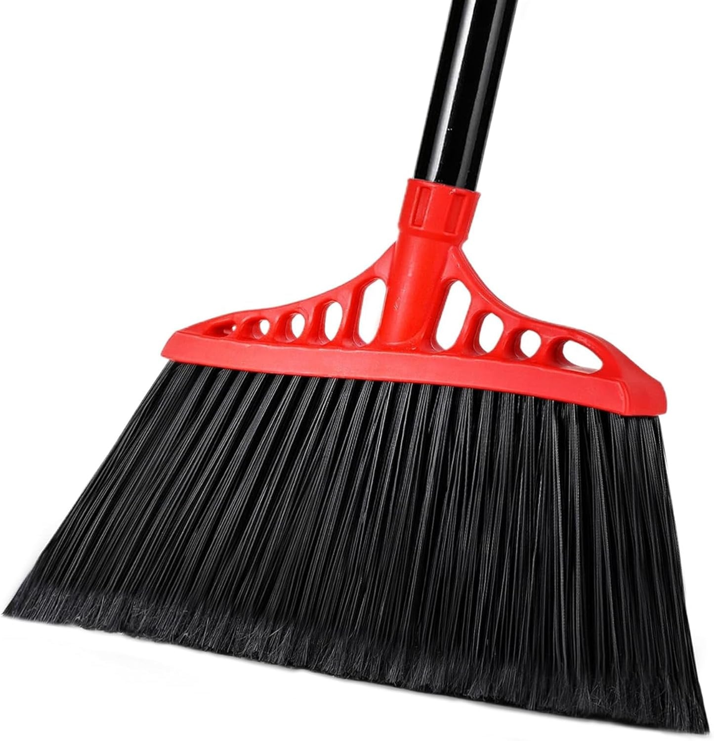 Tiumso Heavy Duty Angle Broom - 55" Adjustable Iron Handle with Stiff Bristles - Commercial-Grade Indoor/Outdoor Broom for Garage, Patio, Kitchen, Sidewalk & Concrete Cleaning (Black & Red)