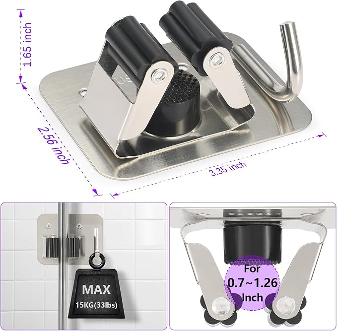 Broom Holder Wall Mount Screw Drilling, Sturdy Heavy Duty Stainless Steel Mop - Image 2