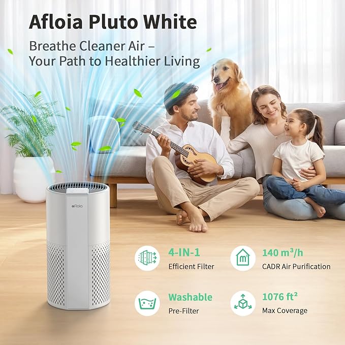 Afloia Air Purifier for Home, 4-in-1 Washable Filter for Allergies, Covers Up - Image 2