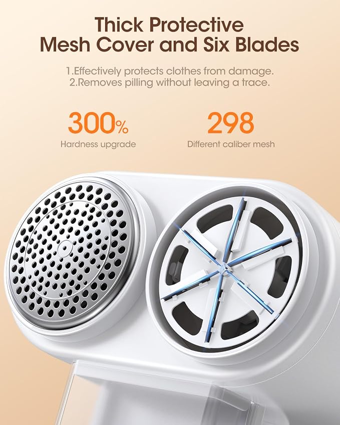 Fabric Shaver and Lint Remover, 6 Stainless Steel Blades, Dual-Head - Image 6