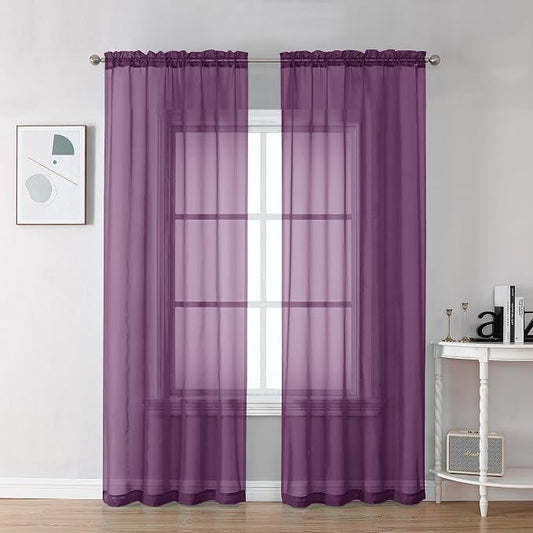 Chyhomenyc Plum Sheer Curtains 78 Inches Long 2 Panels Set by Chyhomenyc
