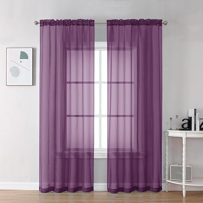 Chyhomenyc Plum Sheer Curtains, 84 inches Long 2 Panels Set, Rod Pocket Voile by Chyhomenyc
