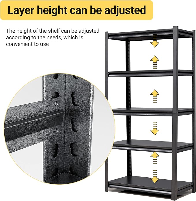 72" H Garage Shelving, Metal Storage Shelves, Adjustable 5 Tier Storage Rack - Image 4