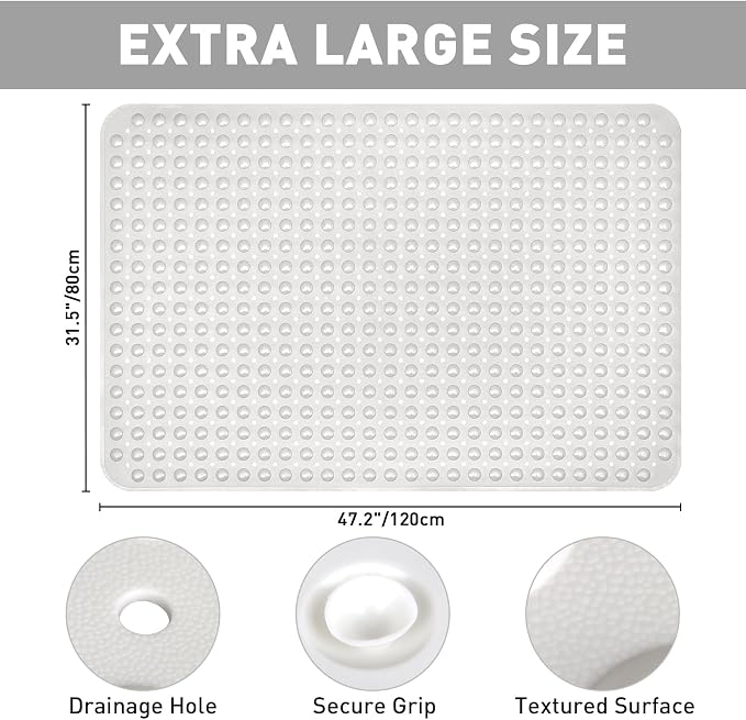 Shower Mat Non Slip: 47.2 x 31.5 Inch Extra Large TPE Shower Mats - Image 2
