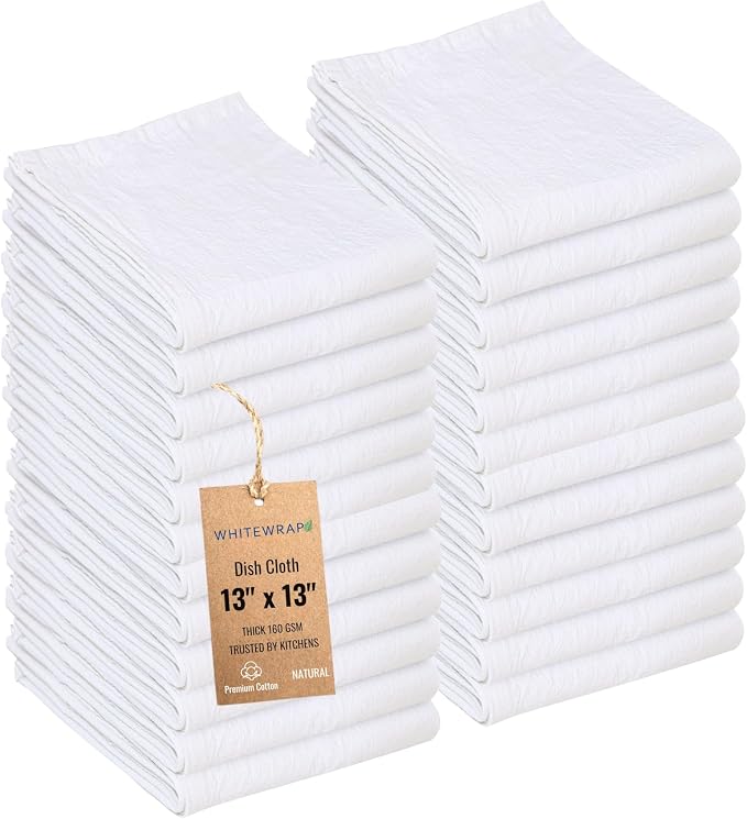 WHITEWRAP Dish Cloths Cotton| Kitchen Wash Cloth| Shop Towels Absorbent and by WHITEWRAP