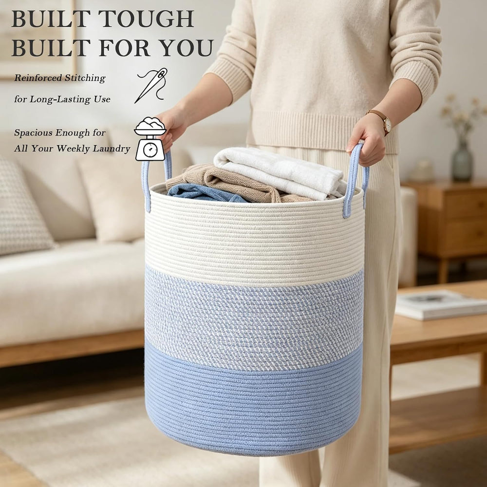 105L Extra Large Laundry Basket, Clothes Hamper with Handles- Blue