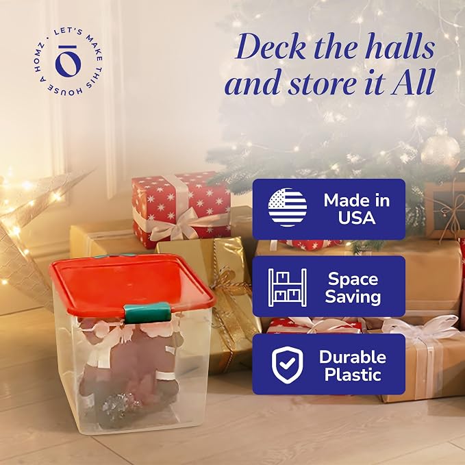 HOMZ 4-Pack Holiday Tote, Plastic Storage Organizer Bins - Image 5