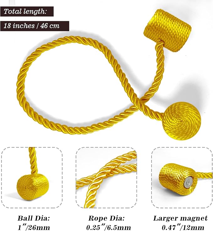Hion Magnetic Curtain Tiebacks Golden 4 Pack, Curtain Tiebacks Buckles - Image 2