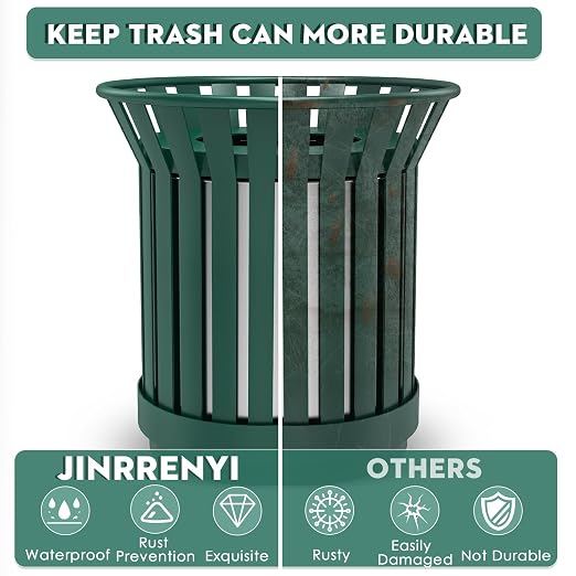 Round Heavy Duty Outdoor Trash Can, Large Metal Slatted Garbage Can - Image 4