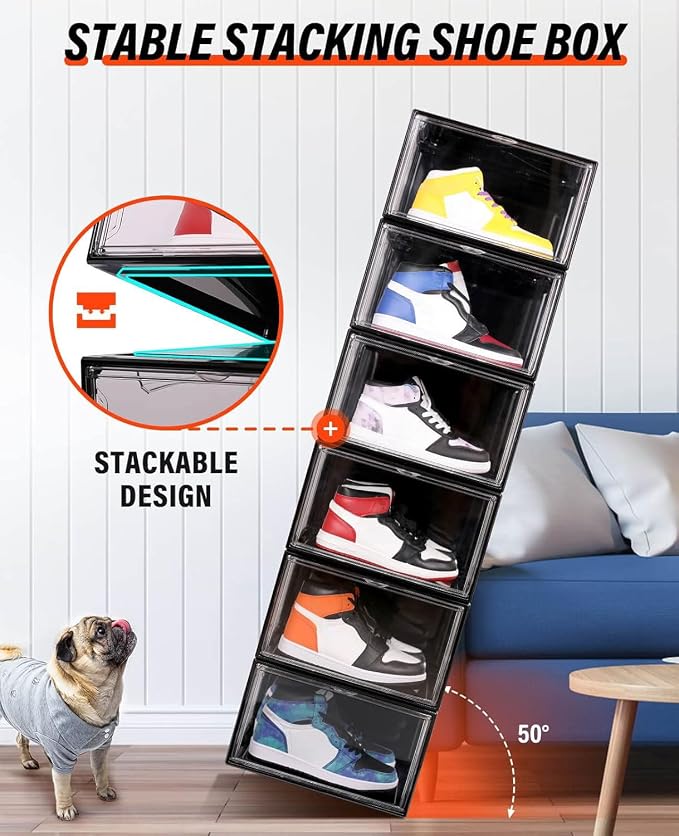 KDOR Clear Shoe Boxes Stackable, 3 Pack Shoe Storage Box - Image 5