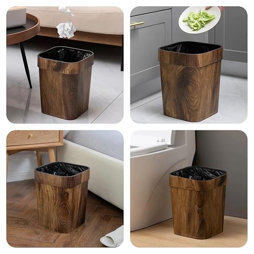 Wood Grain Plastic Trash Can Bedroom, Square 2-Pack, 3.7 Gal Farmhouse - Image 7
