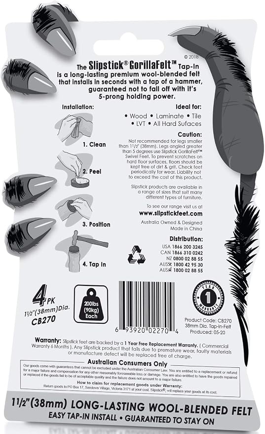 GorillaFelt CB270 Furniture Feet Floor Protectors/Felt Glides Tap On Felt - Image 2