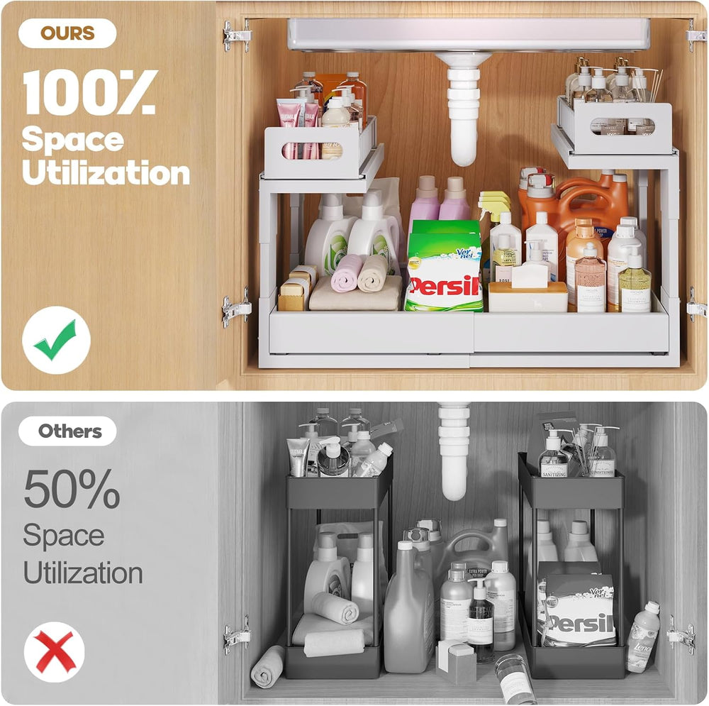 1 Pack Expandable Under Sink Organizers Storage With Upgrade Ball-Bearing Sli...