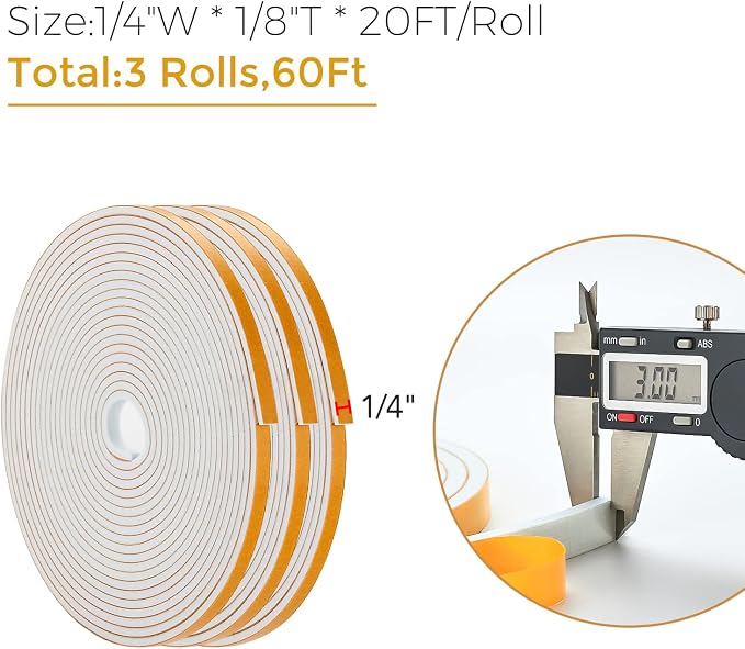 60 Feet Weather Stripping Door Seal, 1/4" Wide X 1/8" Thick Door Seal Strip - Image 3