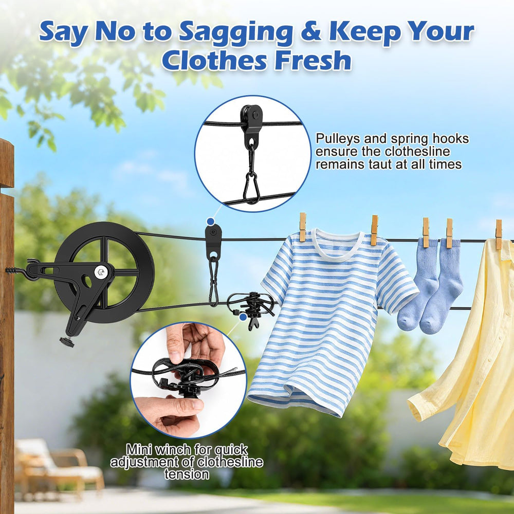 150ft Black Clothesline Pulley Kit with Aluminum Brake Pulleys