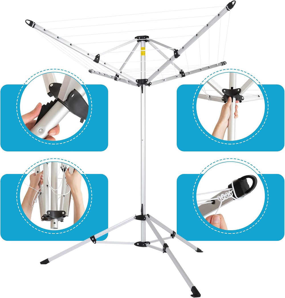 JS HANGER Drying Natural Clothes Airer Outdoor Portable 4-arm Aluminum Drying...