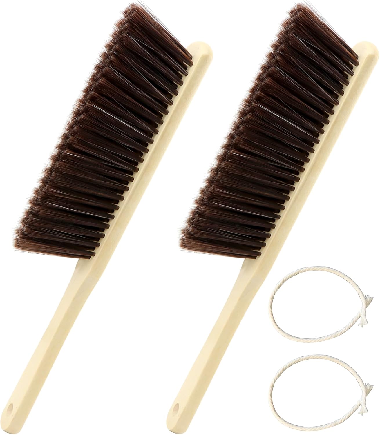 2 Piece Wooden Dust Brush, Hand Soft Bristle Broom with Lanyard for Counter Bed Sofa Car Fireplace Clothes Household Cleaning(2 pcs)