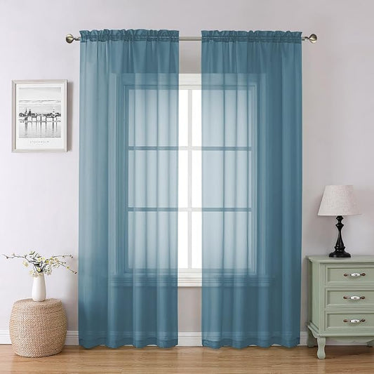 Chyhomenyc Stone Blue Sheer Curtains 84 Inch Length 2 Panels, Light Filtering by Chyhomenyc